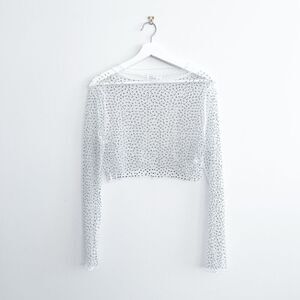 NWOT Hot & Delicious Womens Kylie Embellished Mesh Crop Top White Size Large